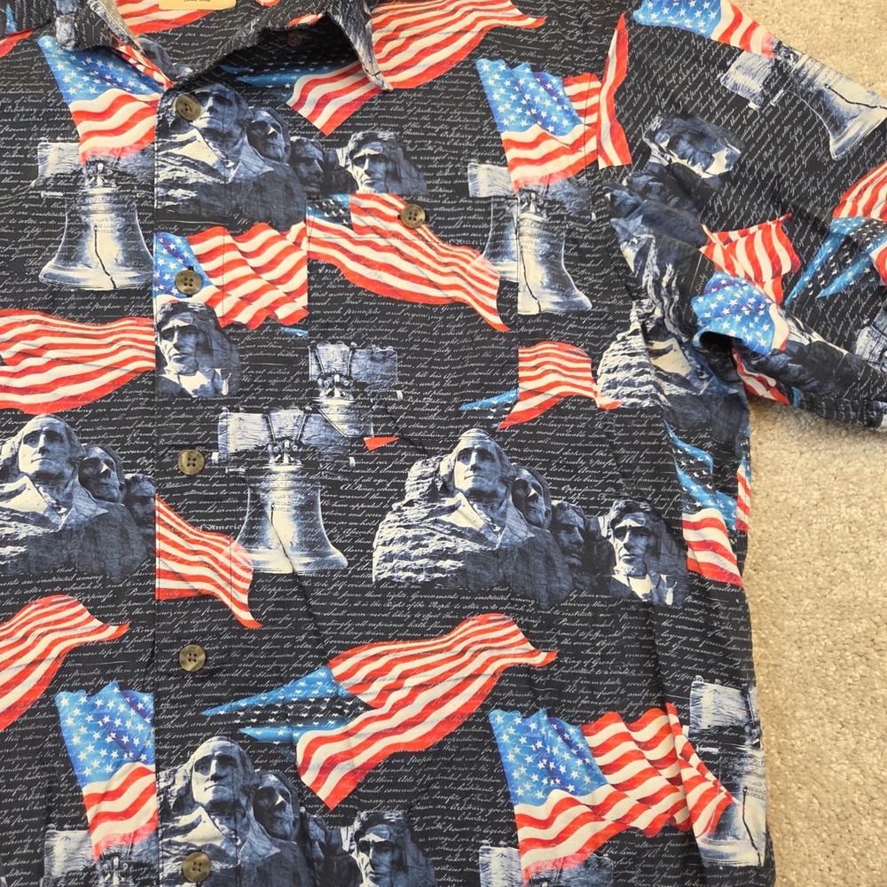 RedHead Patriotic Button Down Shirt Mens XL Navy Blue American Flag Mt Rushmore
